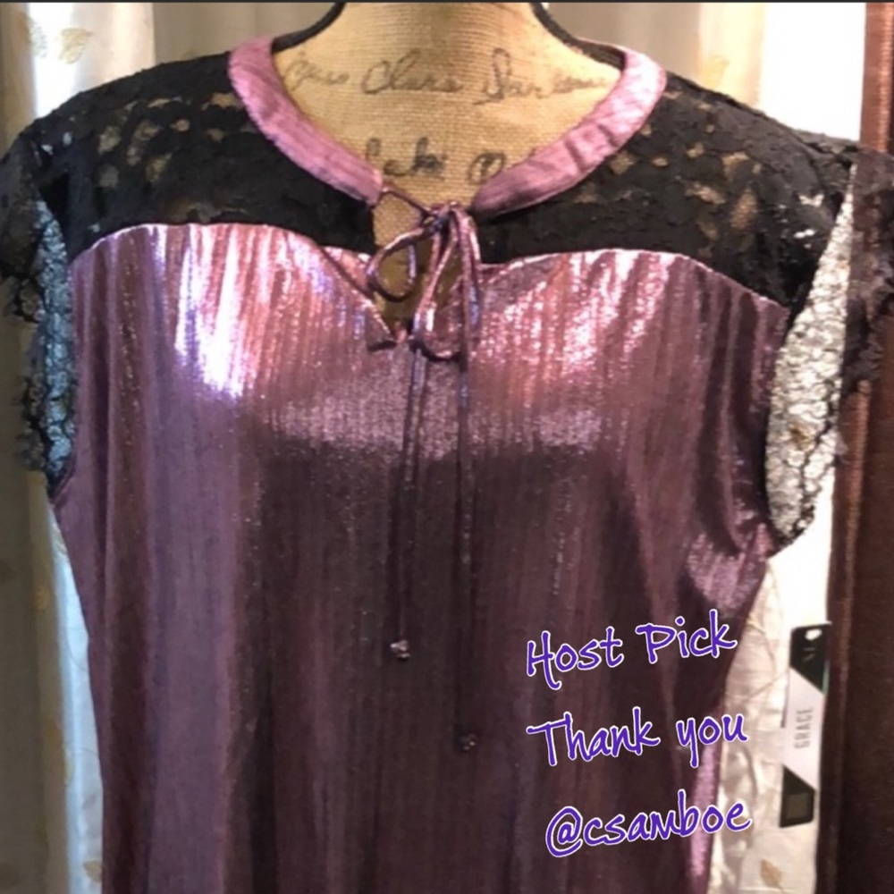 LuLaRoe Elegant Metallic Pink Black Lace XL Grace